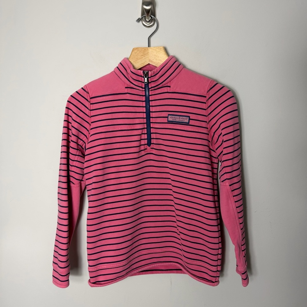 Vineyard Vines Kids Shep Shirt Girls Size Medium Striped Pullover Quarter Zip